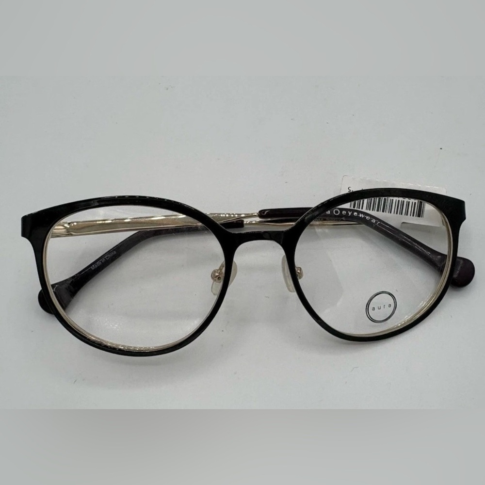 Aura Eyewear NWT Melrose Designer Frames Burgundy Gold  Arms Clear Demo Glass